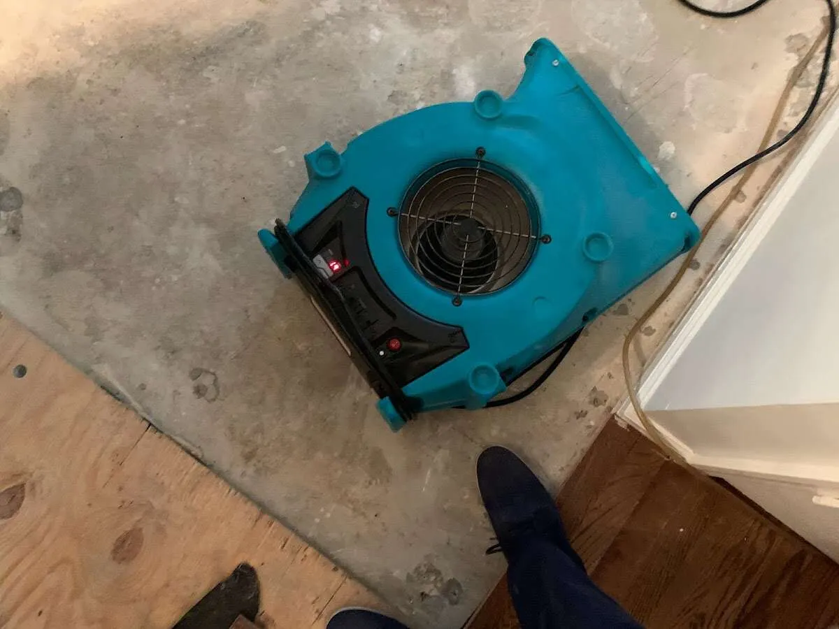 Air mover drying subfloor during Leak Detection & Repair in Davis